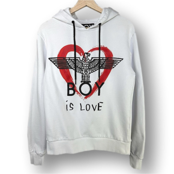 𝅺boy London Boy Is Love Long-sleeve Pullover Hoodie Heart Logo White Small - Picture 1 of 7